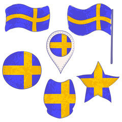 Flag of the Sweden Performed in Defferent Shapes