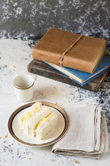 Tamago sando, japanese egg salade sandwich, white background