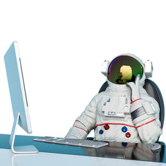 astronaut is doing his job from the home office like a boss vlodr up view © DM7