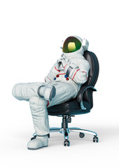 astronaut is sitting in the office chair like a boss - obrazy, fototapety, plakaty