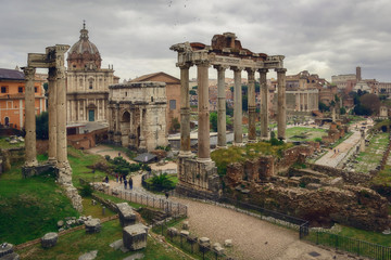 Fototapeta na wymiar Panoramica del Foro imperial de Roma