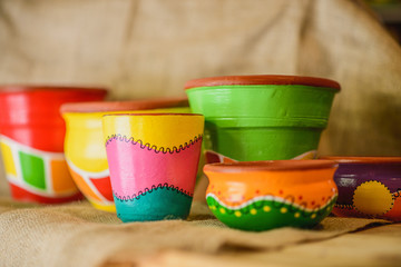 hand painted colored pots
