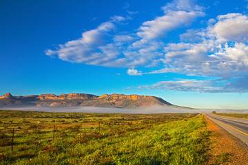 Early morning mist at foot of Gifberg Mountains