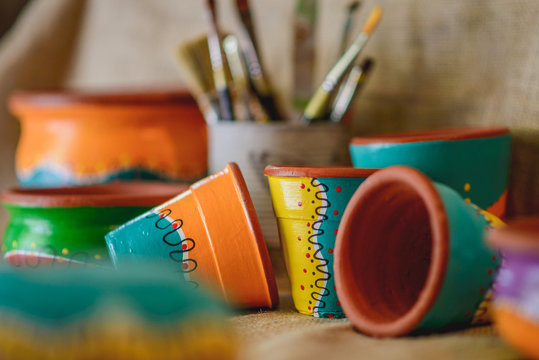 hand painted colored pots