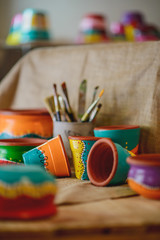 hand painted colored pots