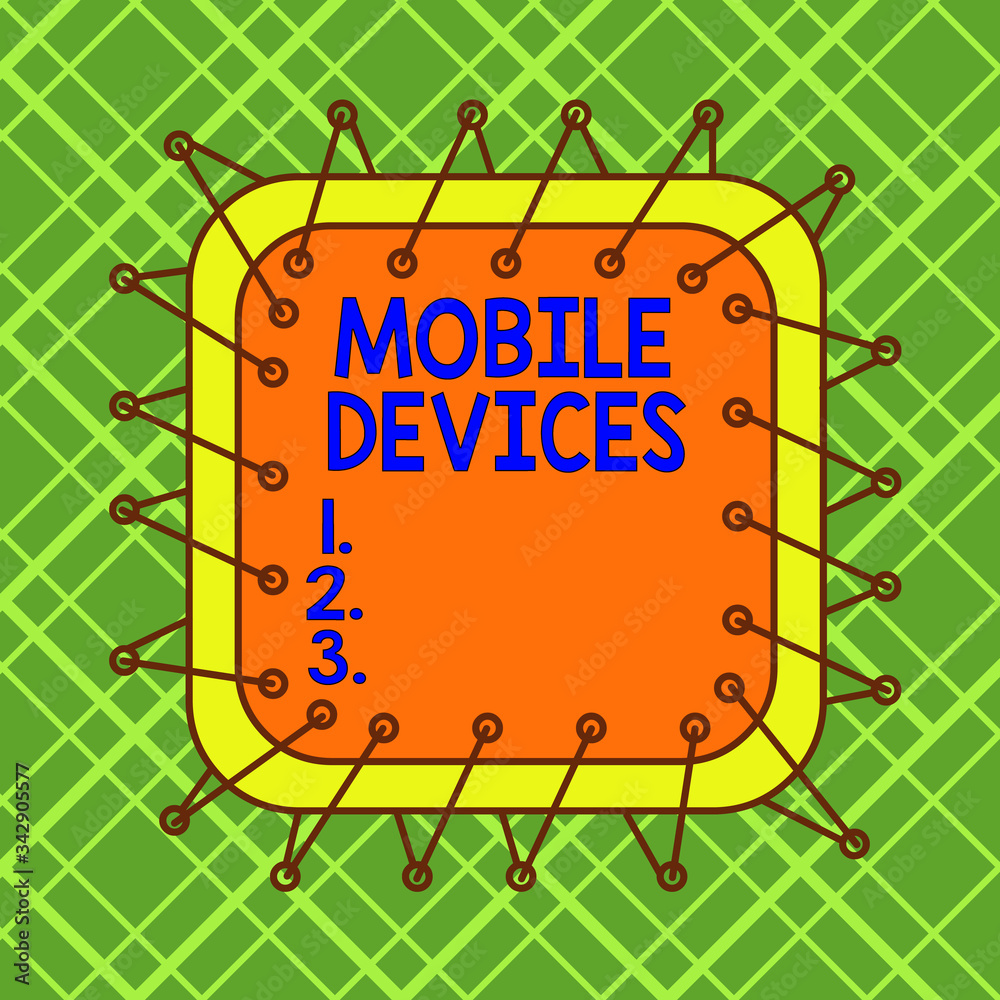 Aufkleber word writing text mobile devices. business photo showcasing portable computing device such as a smar