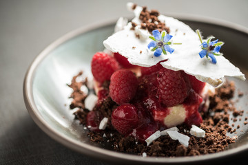 Homemade ice-cream ball with rye bread, meringue
