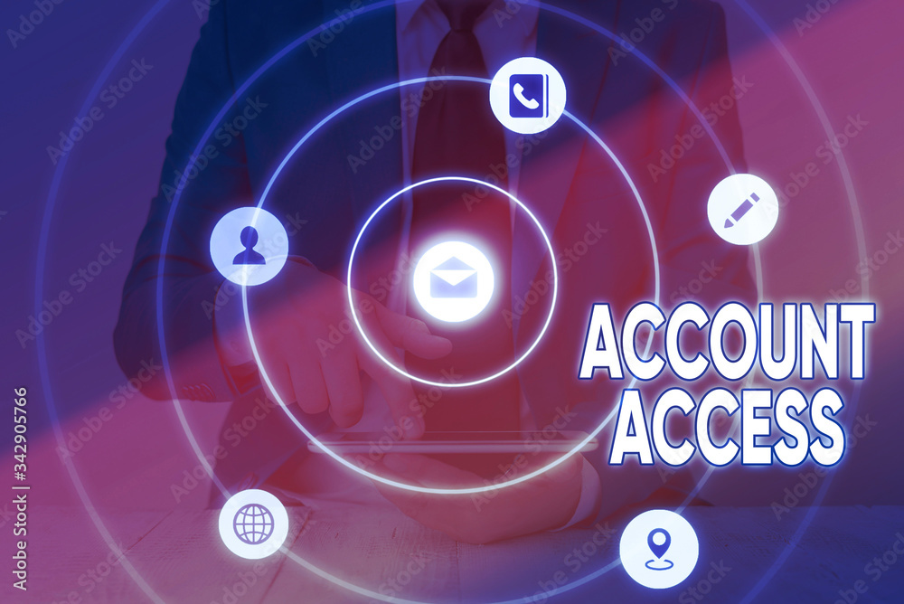 Poster writing note showing account access. business concept for having permission to use particular data o