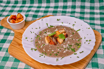 Mushroom soup crutons basilico green
