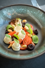 Mozzarella cheese salad with tomatoes, vegetables