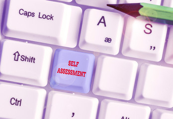 Conceptual hand writing showing Self Assessment. Concept meaning evaluation of oneself or one...