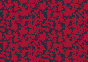 Vintage flat illustration with black autumn leaves ditsy seamless for textile design. Vector illustration