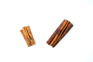 Chinese cassia originated from China and ceylon cinnamon verum from Sri Lanka bark sticks on a white isolated background the difference between real and fake