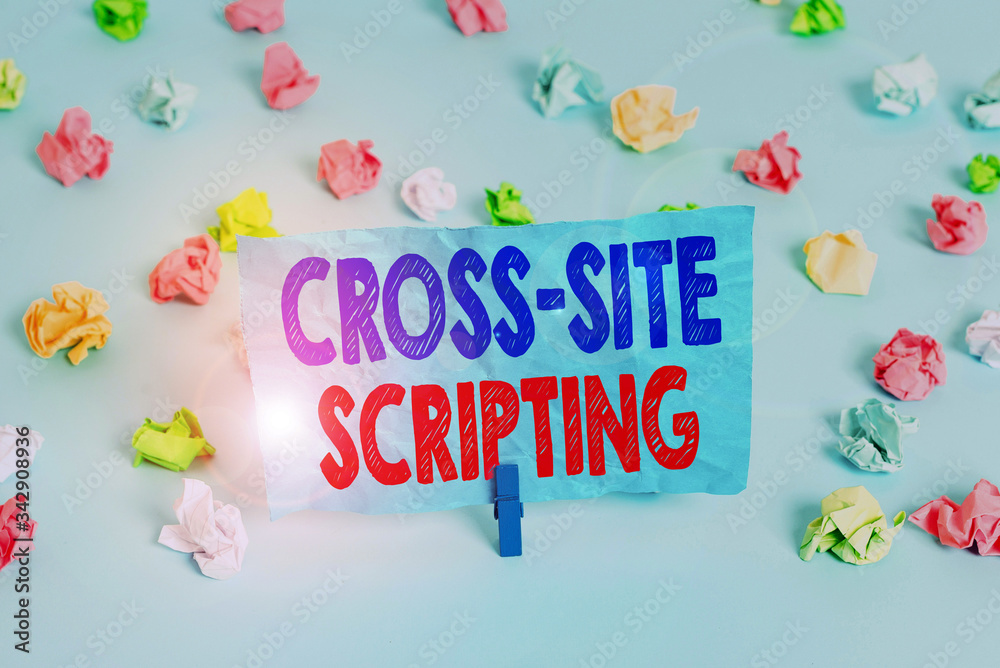 Poster word writing text cross site scripting. business photo showcasing security vulnerability mainly foun