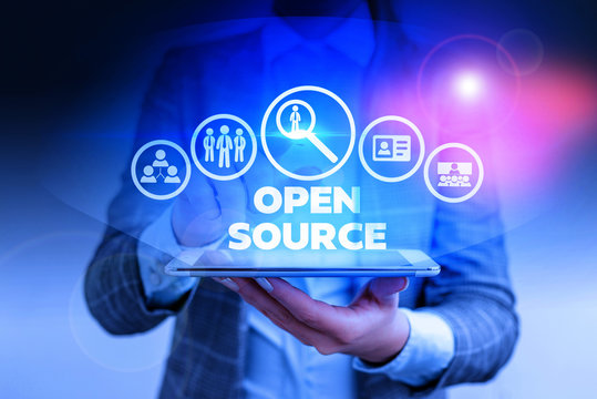 Word writing text Open Source. Business photo showcasing denoting software which original source code is made free