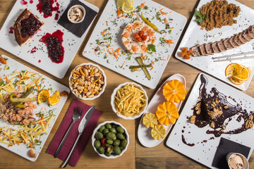 Set of restaurant food
