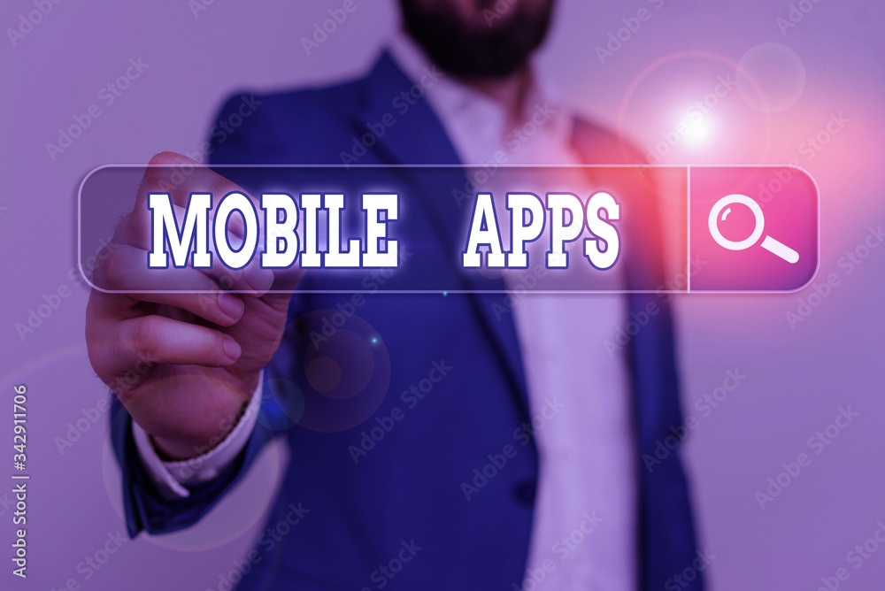 Poster writing note showing mobile apps. business concept for application software designed to run on a mob