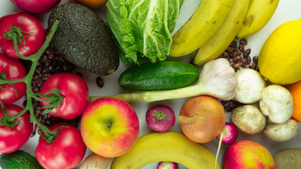 Assortment of fresh fruits and vegetables.Preparing food for healthy vegetarian meal