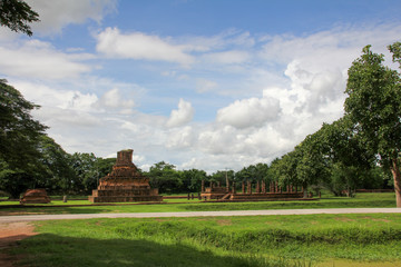 Fototapeta na wymiar Landscape with vegetation and ruins in Sukhothai