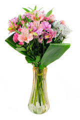 Bouquet of flowers in a vase Isolated on a white background.