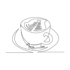 continuous line drawing of cup of coffee or tea. Vector illustration.
