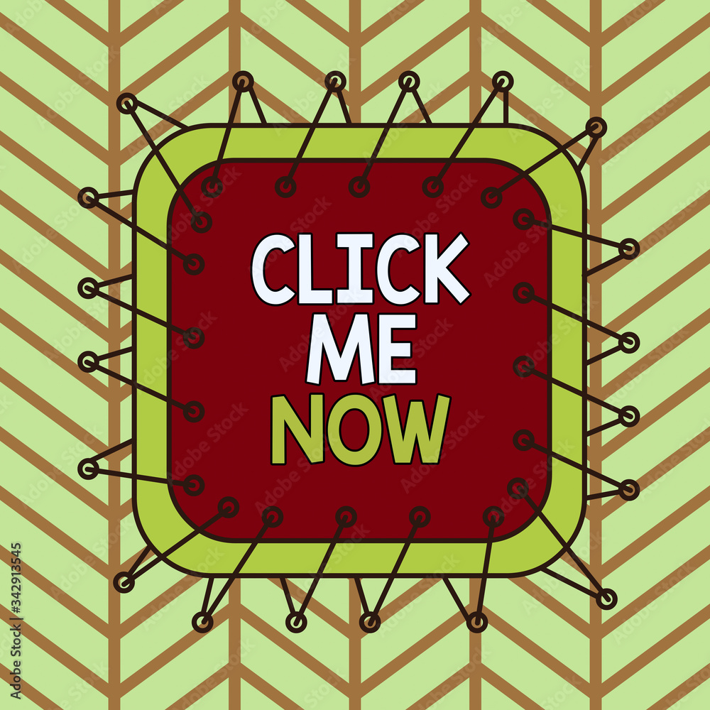 Poster writing note showing click me now. business concept for internet helping desk press the button onlin