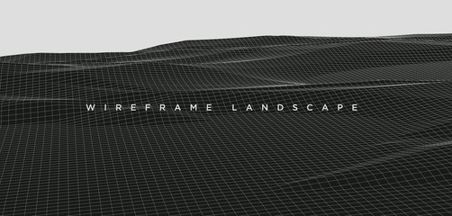 Minimalist 3d wireframe terrain landscape surface vector illustration