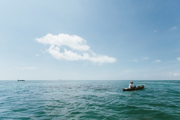Semporna, Sabah, Malaysia - 26 April 2020 - Sea gypsies on a boat
