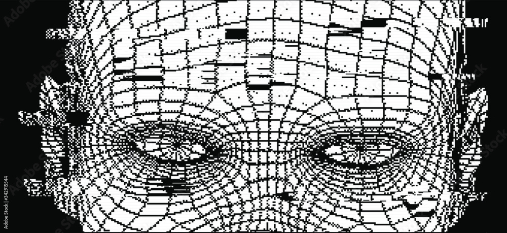 Poster Artistic abstraction composed of human face wireframe and glitched elements on the subject of mind, reason, thought, mental powers and  Artificial intelligence consciousness.