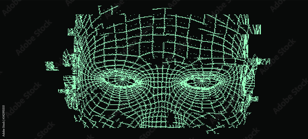 Aufkleber Artistic abstraction composed of human face wireframe and glitched elements on the subject of mind, reason, thought, mental powers and  Artificial intelligence consciousness.