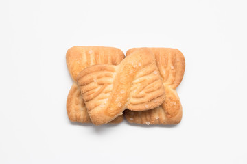 Cookies biscuits with sugar on top on white background in top view close up