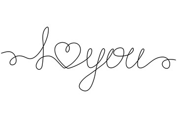 Continuous line drawing. I love you. Black isolated on white background. Hand drawn vector illustration. 