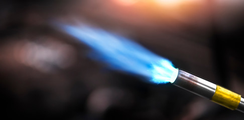 Gas torch burner in steel company. A flammable hydrocarbon gas burn use water instaler plumbers or...