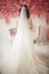 Beautiful train at the wedding dress on the bride.