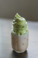 iced milk with whipped matcha