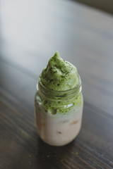 iced milk with whipped matcha