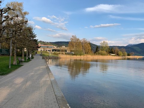 Seeplatz / Seeufer in Ober&auml;geri  am &Auml;gerisee - See in der Schweiz