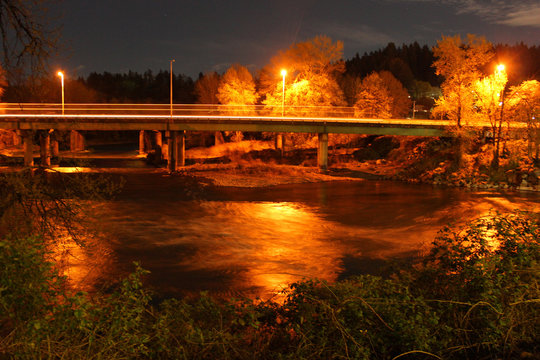 Night on the Interstate Bridge over Clackamas River, Gladstone, Oregon