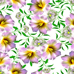 Fototapeta na wymiar Flower print with leaves design seamless pattern