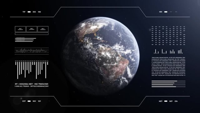 Planet Earth, view from space. 3d 4K animation of terrestrial globe.