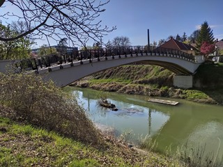 Fototapeta premium Bistrita, Bistrita River and the bridge at Codrisor,2020