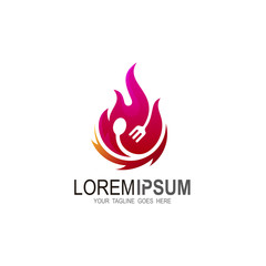 Fire logo with spoon and fork, restaurant logo template cooking logo, red and fire design vector
