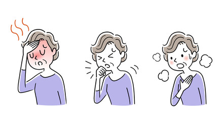 Stock illustration: new coronavirus symptoms, senior, female