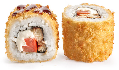 Tempura sushi roll with smoked eel