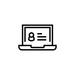Computer display with human web page concept vector icon design in outline style on white background