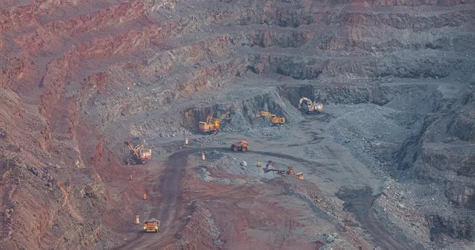 Timelapse iron ore mining in a quarry