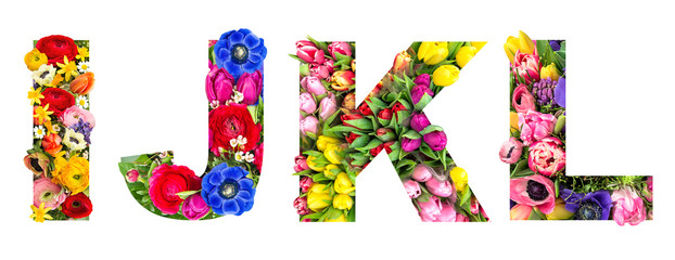 Letter  I J K L Floral lettering Alphabet flower heads