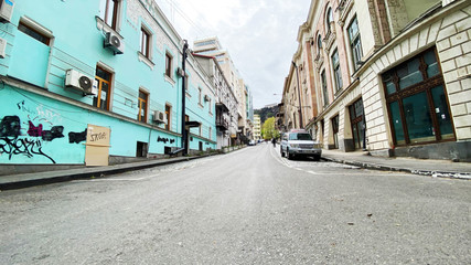 Naklejka na ściany i meble TBILISI, GEORGIA - APRIL 21, 2020: Empty Tbilisi, Street is normally gridlocked with shoppers and traffic.