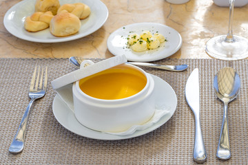 Pumpkin and salmon cream soup