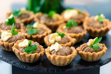 Many different meat canapes for the whole frame. Horizontal frame